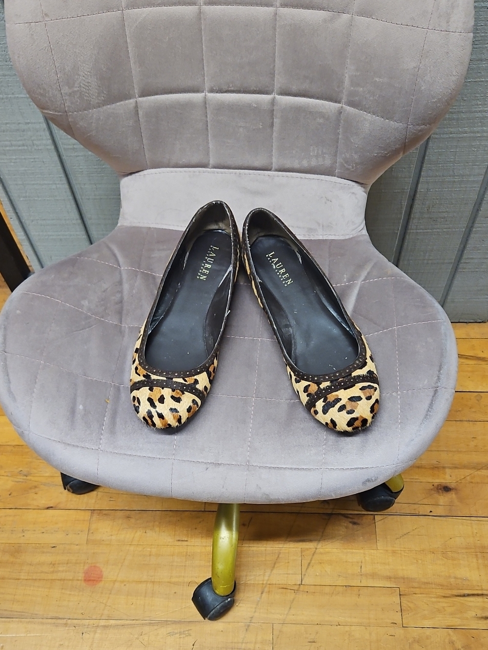 Ralph Lauren Leopard Print Calf Hair Ballet Flats in Tan and Black - Picture 2 of 4